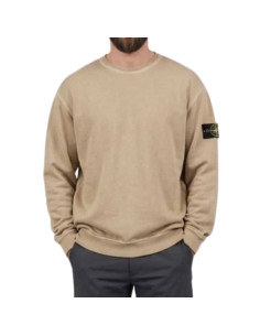 Sweatshirt Malfilé Fleece 'Old' Effect Beige Homme Stone Island présentée portée de face｜Magasin Homme Toulouse