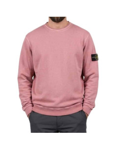 Sweatshirt Malfilé Fleece 'Old' Effect Oleander Homme Stone Island présenté porté de face｜Boutique Homme Toulouse