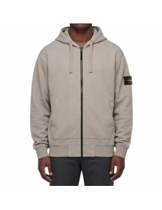 Sweat-Shirt Zippé À Capuche Gris Homme Stone Island présenté porté de face｜Boutique Homme Toulouse
