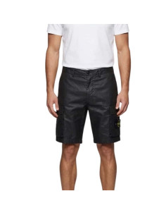 Bermuda Cargo Nylon Organic Look Panama-TC Noir Homme Stone Island présenté porté de face｜Boutique Homme Toulouse