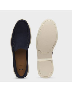 Mocassins En Cuir Suédé Blue Foncé Homme Boss présentés portés de face｜Boutique Homme Toulouse 2