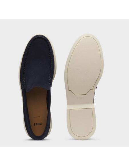Mocassins En Cuir Suédé Blue Foncé Homme Boss présentés portés de hzut｜Boutique Homme Toulouse