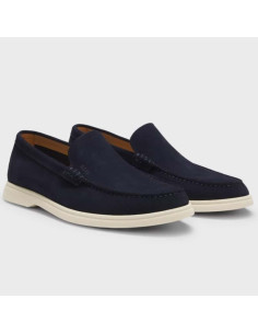 Mocassins En Cuir Suédé Blue Foncé Homme Boss présentés portés de face｜Boutique Homme Toulouse