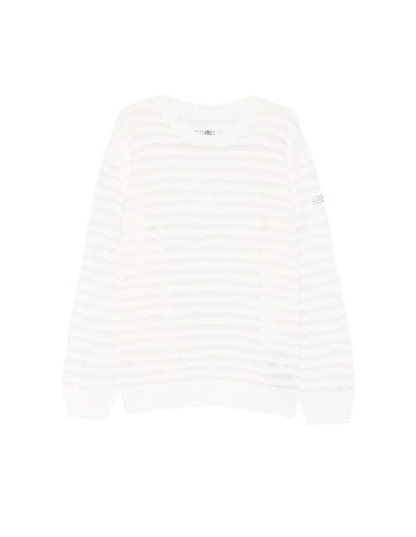 Pull Col RAS Du Cou Blanc Homme MM6 présenté porté de face｜Boutique Homme Toulouse