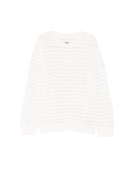 Pull Col RAS Du Cou Blanc Homme MM6 présenté porté de face｜Boutique Homme Toulouse