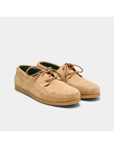 Chaussure de ville Boatman Beige Homme Vinny's présentée portée de face｜Magasin Homme Toulouse