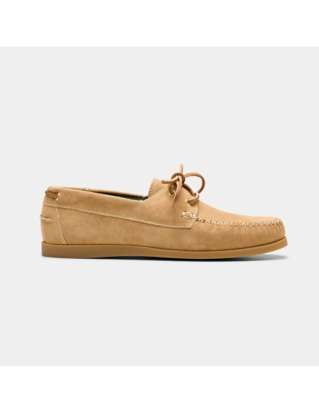 Chaussure de ville Boatman Beige Homme Vinny's présentée portée de profil｜Magasin Homme Toulouse