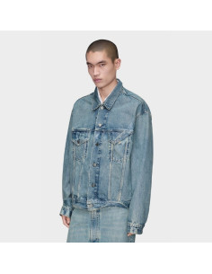 Veste en denim Taped Bleu Clair Homme Margiela présentée portée de face｜Magasin Homme Toulouse