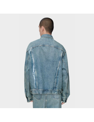 Veste en denim Taped Bleu Clair Homme Margiela présentée portée de dos｜Magasin Homme Toulouse