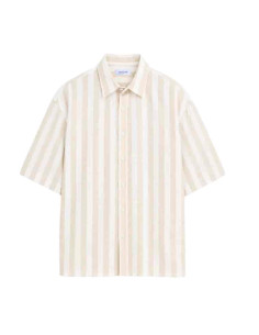 La Chemise "Seseh" Icon Stripe Late Beige & Blanc Homme Last Call For présentée portée de face｜Magasin Homme Toulouse 2