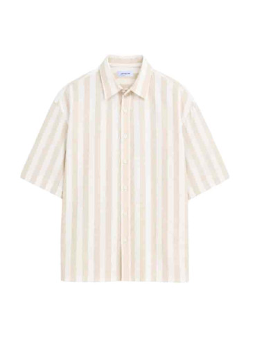 La Chemise "Seseh" Icon Stripe Late Beige & Blanc Homme Last Call For présentée de face｜Magasin Homme Toulouse