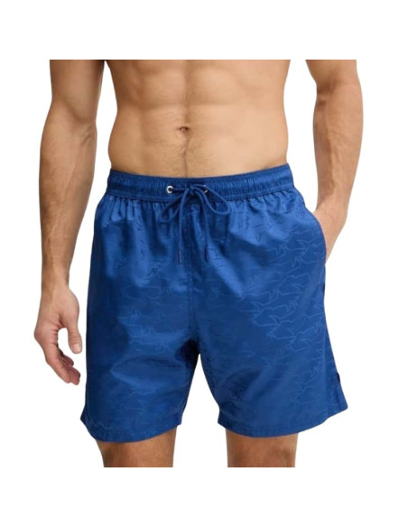 Maillot De Bain Imprimé Sharks Waves Bleu Royal Paul&Shark présenté porté de face｜Boutique Homme Toulouse