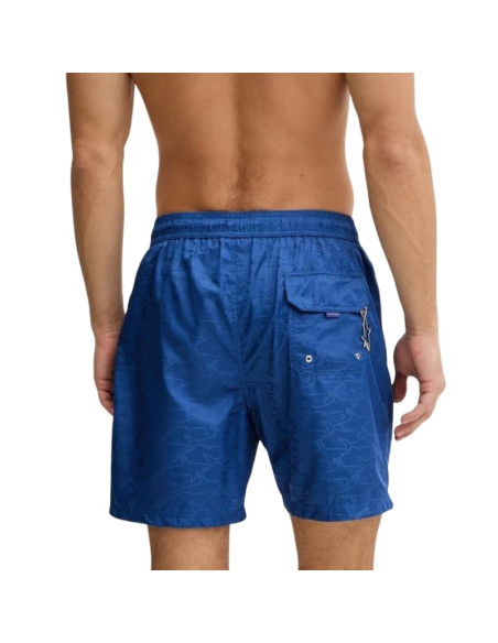 Maillot De Bain Imprimé Sharks Waves Bleu Royal Paul&Shark présenté porté de dos｜Boutique Homme Toulouse
