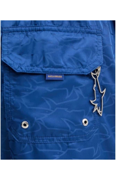 Maillot De Bain Imprimé Sharks Waves Bleu Royal Paul&Shark zoom sur le logo｜Boutique Homme Toulouse