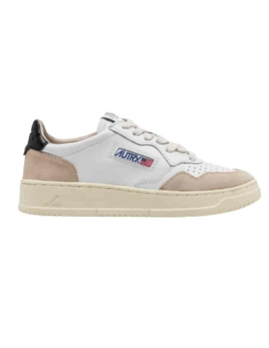 Sneakers Medalist Low En Cuir Blanc Et Noir Et Daim Beige Autry présenté de profil|Boutique Homme Toulouse Sneakers Medalist Low En Cuir Blanc Et Noir Et Daim Beige Autry présenté de profil|Boutique Homme Toulouse