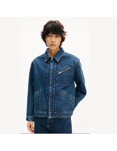 Veste Utilitaire Unisexe 'KENZO Signature' En Denim Japonais Bleu Homme Kenzo présentée portée de face｜Magasin Homme Toulouse