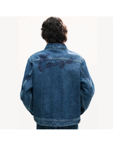 Veste Utilitaire Unisexe 'KENZO Signature' En Denim Japonais Bleu Homme Kenzo présentée portée de dos｜Magasin Homme Toulouse