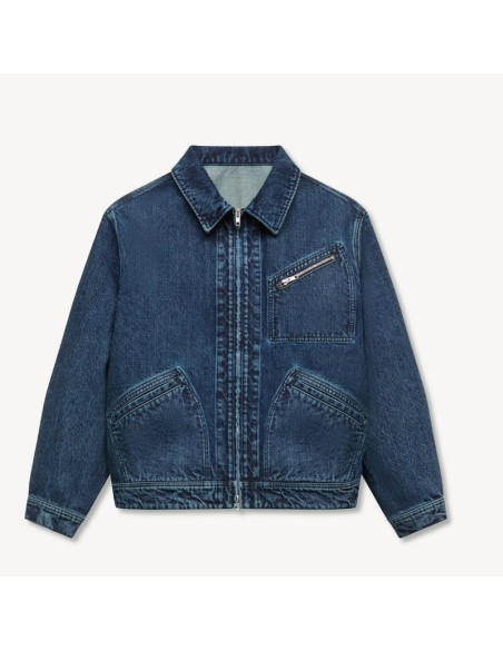 Veste Utilitaire Unisexe 'KENZO Signature' En Denim Japonais Bleu Homme Kenzo présentée de face｜Magasin Homme Toulouse