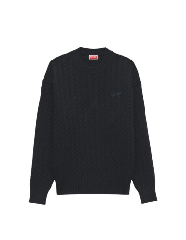 Pull Brodé 'KENZO Signature' En Maille Noir Homme Kenzo présenté de face|Boutique Homme Toulouse Pull Brodé 'KENZO Signature' En Maille Noir Homme Kenzo présenté de face|Boutique Homme Toulouse