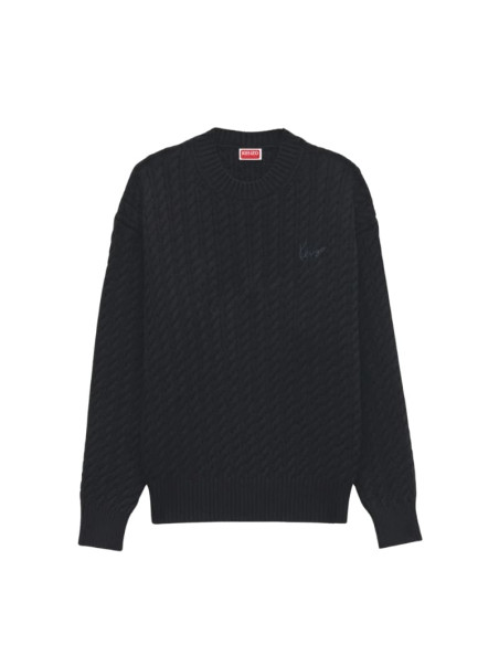 Pull Brodé 'KENZO Signature' En Maille Noir Homme Kenzo présenté de face｜Boutique Homme Toulouse