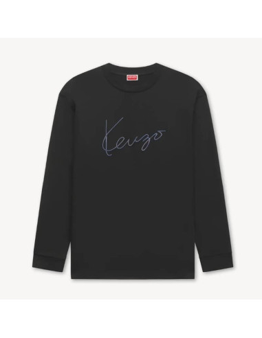 T-shirt À Manches Longues Brodé En Coton Noir Homme Kenzo présenté de face｜Boutique Homme Toulouse