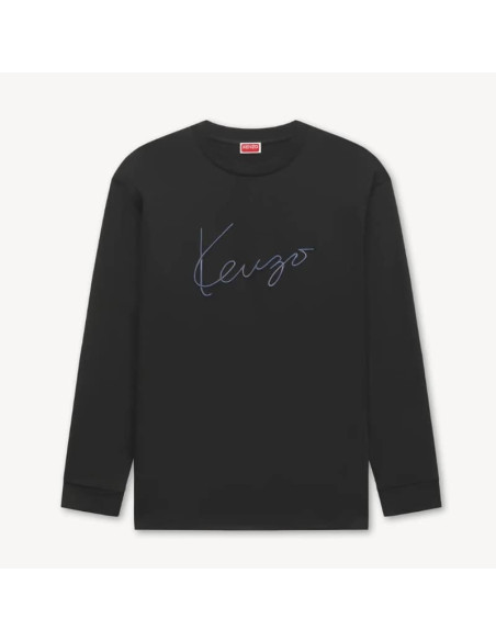 T-shirt À Manches Longues Brodé En Coton Noir Homme Kenzo présenté de face｜Boutique Homme Toulouse