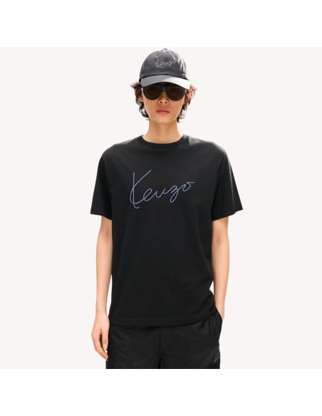 T-shirt Brodé 'KENZO Signature' En Coton Noir Homme Kenzo présenté porté de face｜Boutique Homme Toulouse