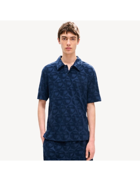 Polo Brodé En Coton Effet Éponge Bleu Noir Homme Kenzo présenté porté de face｜Boutique Homme Toulouse