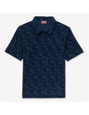 Polo Brodé En Coton Effet Éponge Bleu Noir Homme Kenzo présenté de face｜Boutique Homme Toulouse