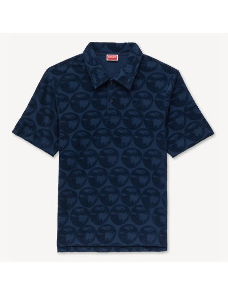 Polo Brodé En Coton Effet Éponge Bleu Noir Homme Kenzo présenté de face｜Boutique Homme Toulouse