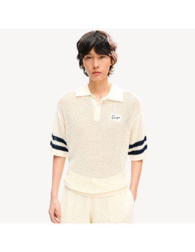 Polo En Crochet Blanc Cassé Homme Kenzo présenté porté de face｜Boutique Homme Toulouse