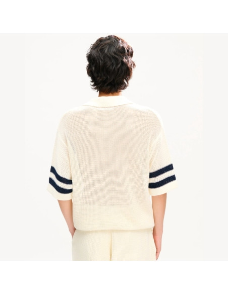 Polo En Crochet Blanc Cassé Homme Kenzo présenté porté de dos｜Boutique Homme Toulouse