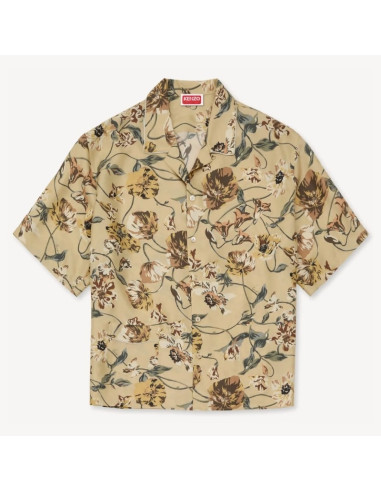 Chemise À Manches Courtes En Soie Beige Homme Kenzo présenté de face｜Boutique Homme Toulouse