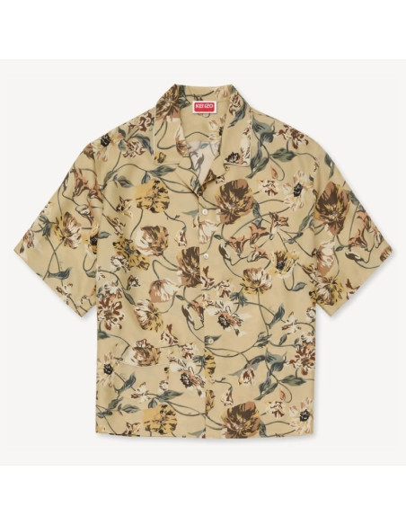 Chemise À Manches Courtes En Soie Beige Homme Kenzo présenté de face｜Boutique Homme Toulouse