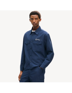 Surchemise Brodée En Sergé De Coton Bleu Marine Homme Kenzo présenté porté de face｜Boutique Homme Toulouse
