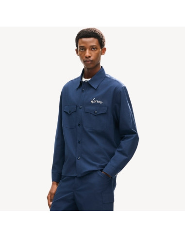Surchemise Brodée En Sergé De Coton Bleu Marine Homme Kenzo présenté porté de face｜Boutique Homme Toulouse