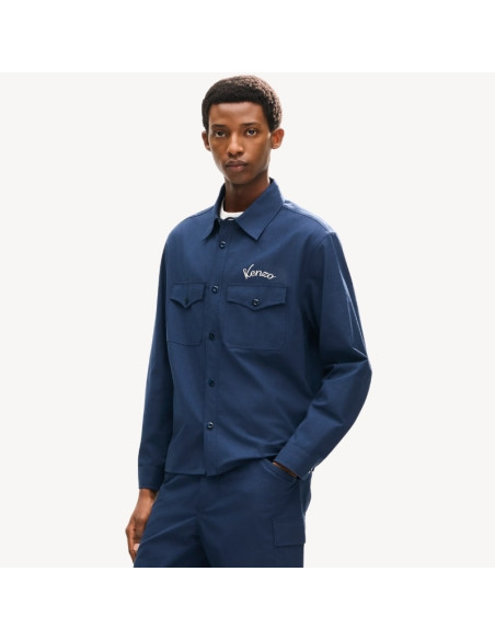 Surchemise Brodée En Sergé De Coton Bleu Marine Homme Kenzo présenté porté de face｜Boutique Homme Toulouse