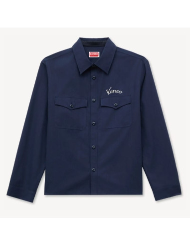 Surchemise Brodée En Sergé De Coton Bleu Marine Homme Kenzo présenté de face｜Boutique Homme Toulouse