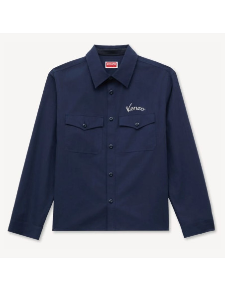 Surchemise Brodée En Sergé De Coton Bleu Marine Homme Kenzo présenté de face｜Boutique Homme Toulouse
