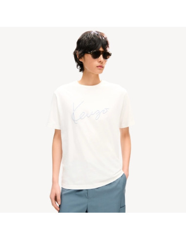 T-Shirt Brodé 'KENZO Signature' En Coton Blanc Homme Kenzo présenté porté de face|Boutique Homme Toulouse T-Shirt Brodé 'KENZO Signature' En Coton Blanc Homme Kenzo présenté porté de face|Boutique Homme Toulouse