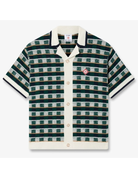 Chemise À Manches Courtes En Crochet Verte Homme Casablanca présenté de face｜Boutique Homme Toulouse