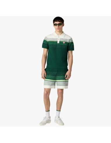 Polo À Manches Courtes En Tissu Bouclé Blanc Et Vert Homme Casablanca présenté porté de face｜Boutique Homme Toulouse