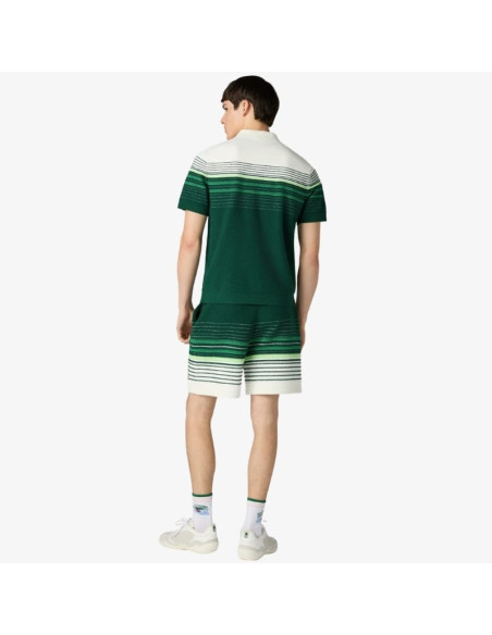Polo À Manches Courtes En Tissu Bouclé Blanc Et Vert Homme Casablanca présenté porté de dos｜Boutique Homme Toulouse