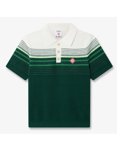 Polo À Manches Courtes En Tissu Bouclé Blanc Et Vert Homme Casablanca présenté de face｜Boutique Homme Toulouse