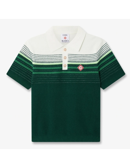 Polo À Manches Courtes En Tissu Bouclé Blanc Et Vert Homme Casablanca présenté de face｜Boutique Homme Toulouse