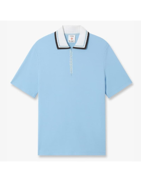 Polo À Manches Courtes En Piqué Bleu Pâle Homme Casablanca présenté de face｜Boutique Homme Toulouse