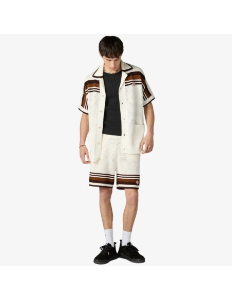 Short Blanc Et Marron En Crochet Tennis Homme Casablanca présenté porté de face｜Boutique Homme Toulouse