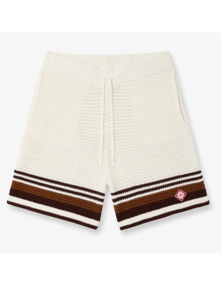 Short Blanc Et Marron En Crochet Tennis Homme Casablanca présenté de face｜Boutique Homme Toulouse