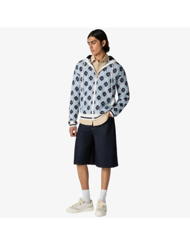 Sweat À Capuche Zippé En Mérinos À Monogramme Bleu Homme Casablanca présenté porté de face｜Boutique Homme Toulouse