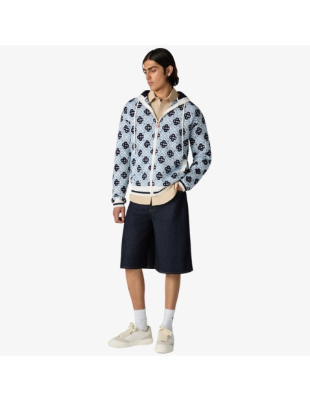 Sweat À Capuche Zippé En Mérinos À Monogramme Bleu Homme Casablanca présenté porté de face｜Boutique Homme Toulouse